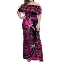 Pink Ribbon Animals Skin African Mixed Off Shoulder Maxi Dress Zipper Stylized - Wonder Print Shop