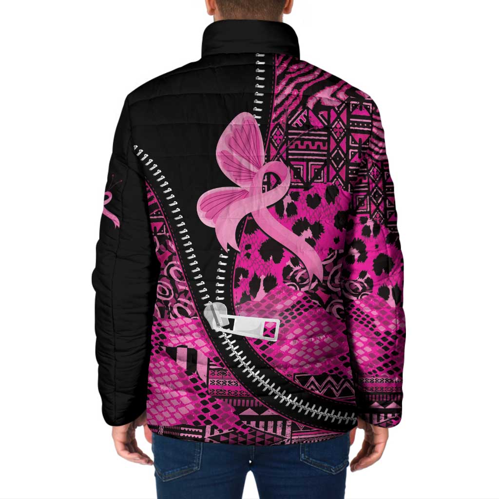 Pink Ribbon Animals Skin African Mixed Padded Jacket Zipper Stylized - Wonder Print Shop