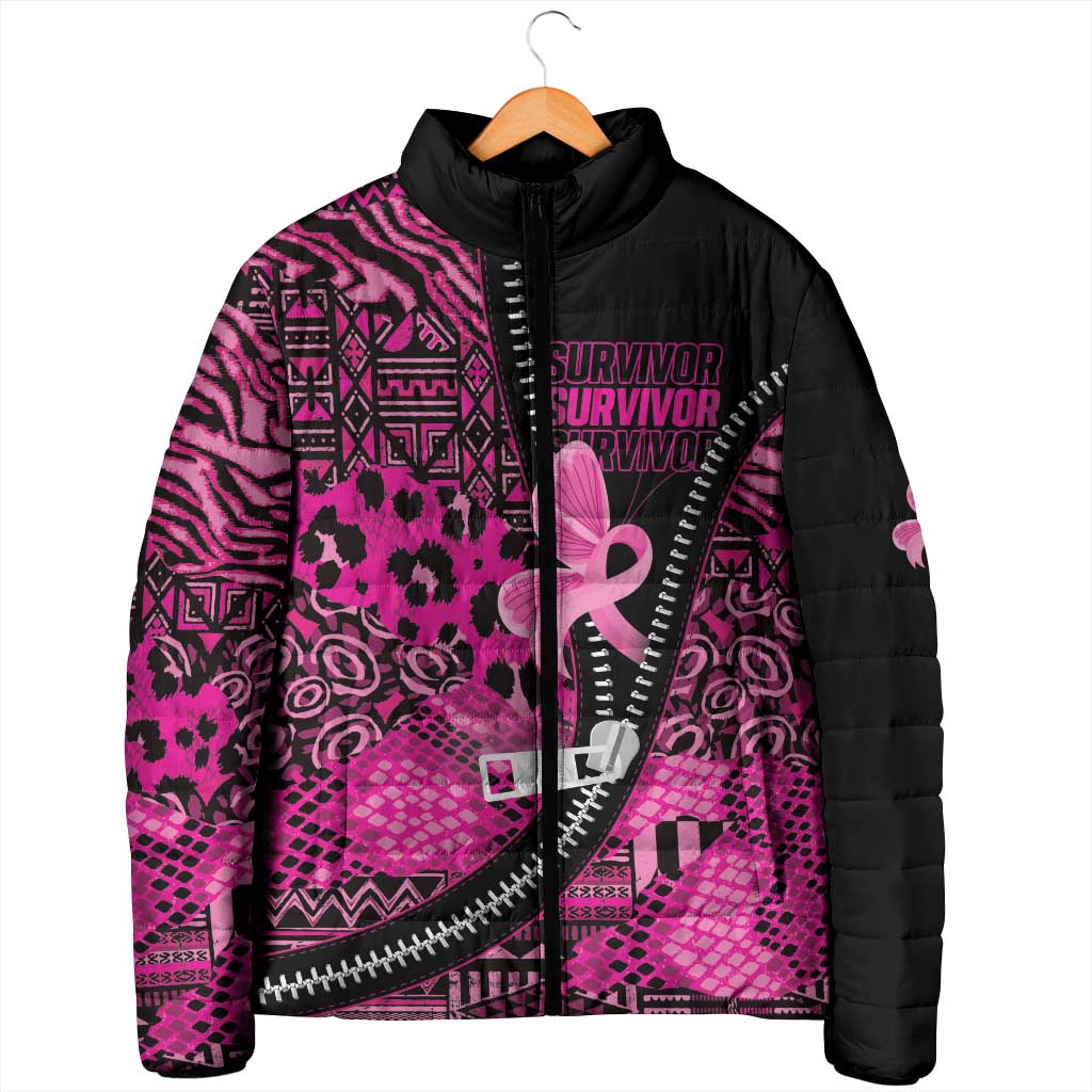 Pink Ribbon Animals Skin African Mixed Padded Jacket Zipper Stylized - Wonder Print Shop