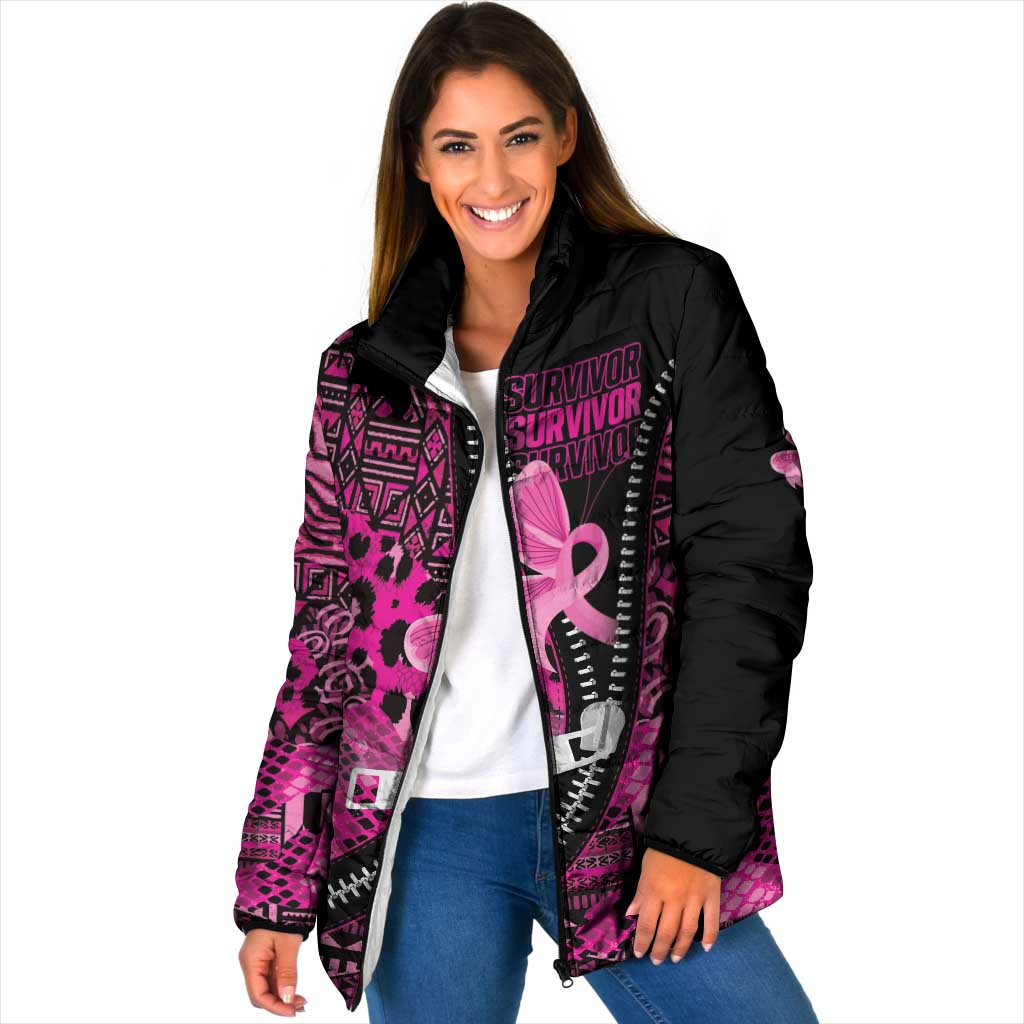 Pink Ribbon Animals Skin African Mixed Padded Jacket Zipper Stylized - Wonder Print Shop