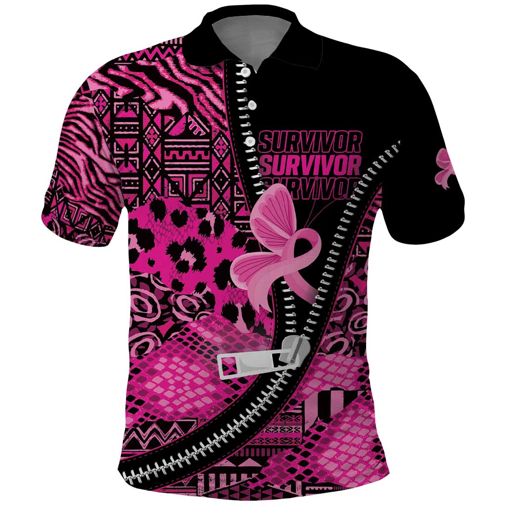 Pink Ribbon Animals Skin African Mixed Polo Shirt Zipper Stylized - Wonder Print Shop