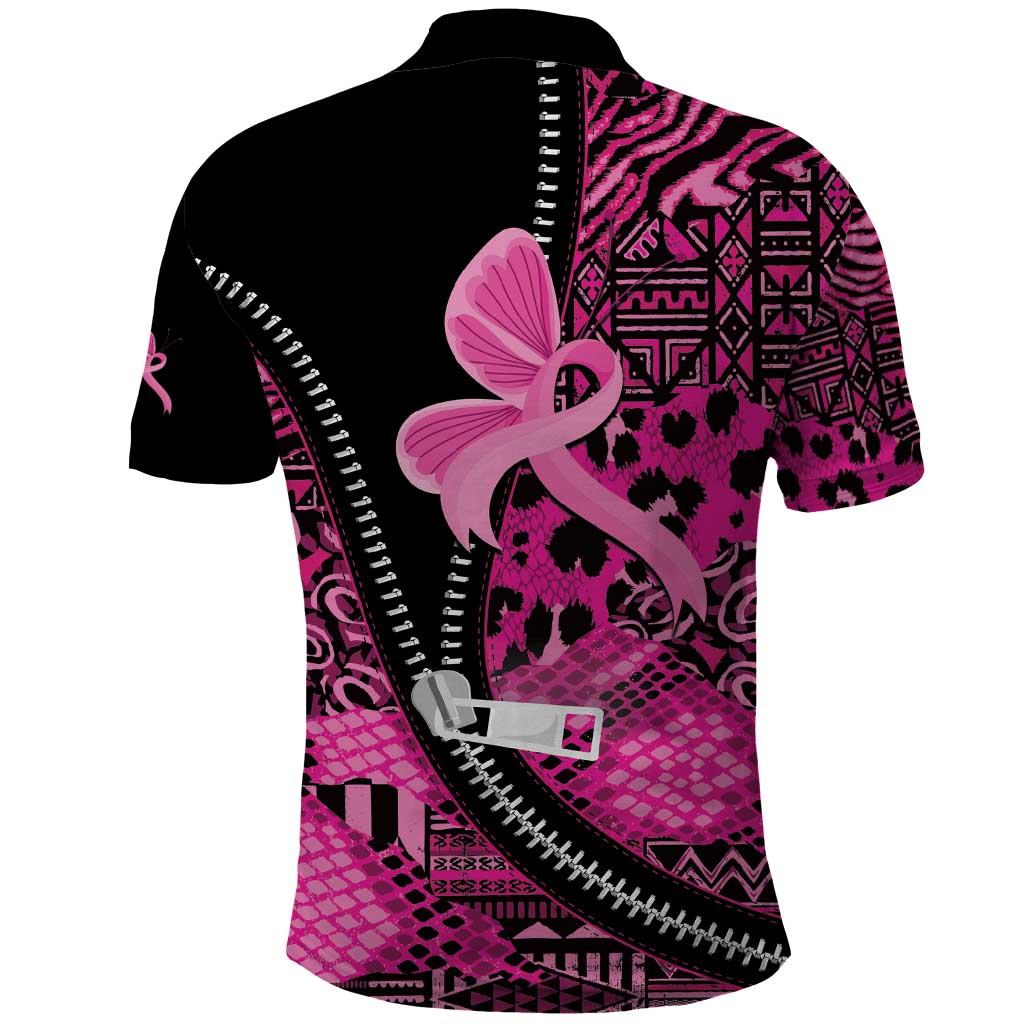 Pink Ribbon Animals Skin African Mixed Polo Shirt Zipper Stylized - Wonder Print Shop