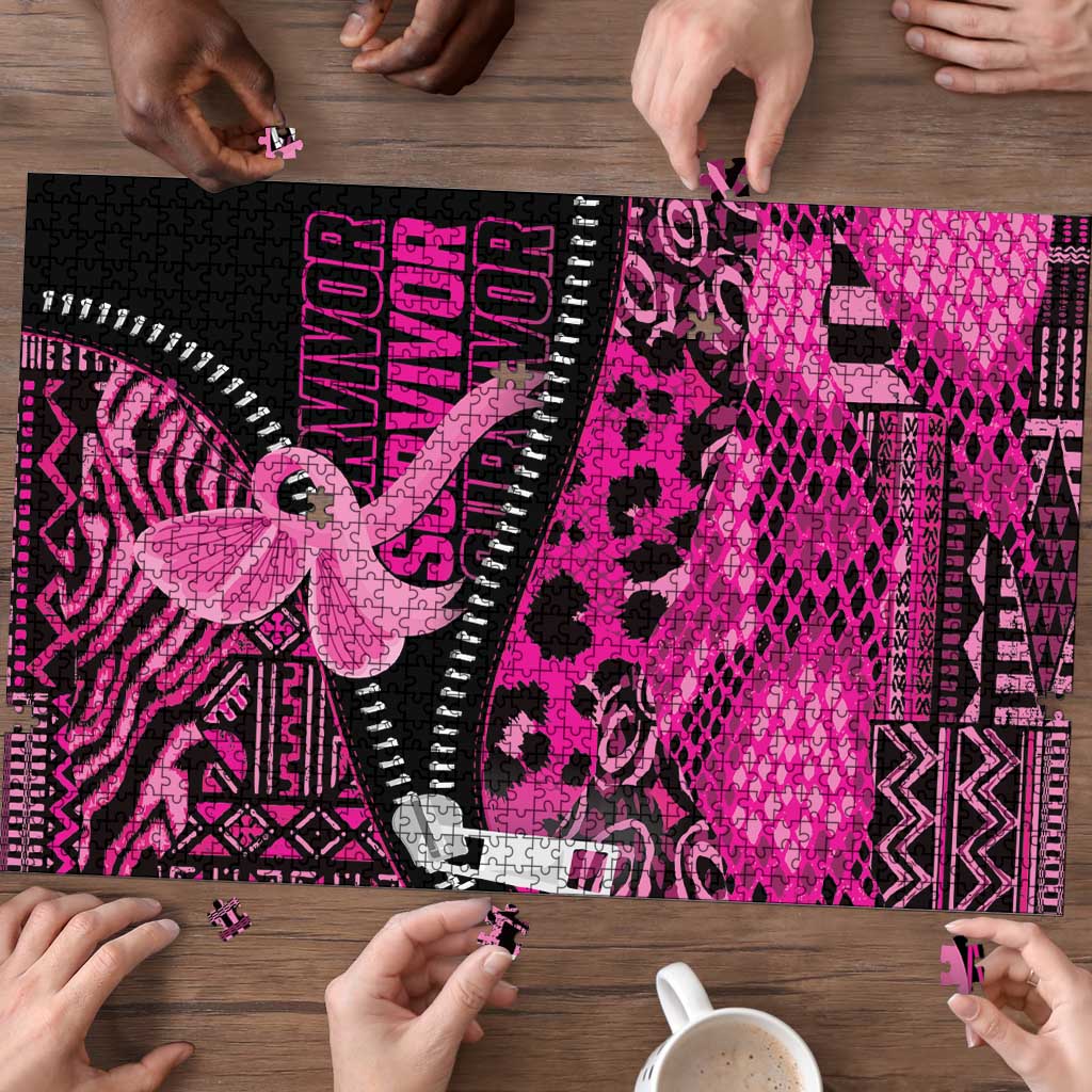 Pink Ribbon Animals Skin African Mixed Puzzle Zipper Stylized - Wonder Print Shop