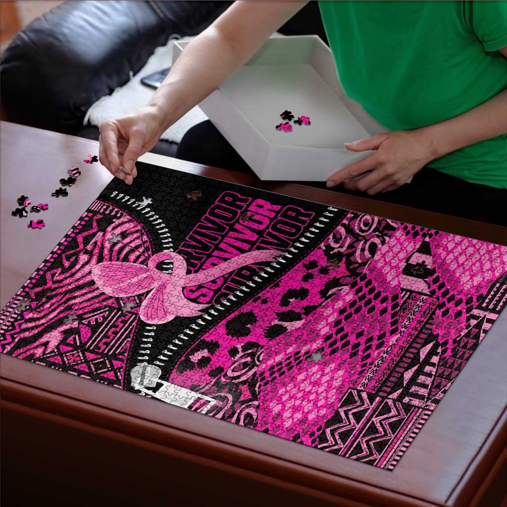 Pink Ribbon Animals Skin African Mixed Puzzle Zipper Stylized - Wonder Print Shop