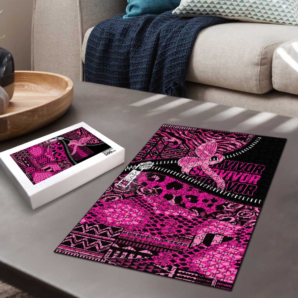 Pink Ribbon Animals Skin African Mixed Puzzle Zipper Stylized - Wonder Print Shop