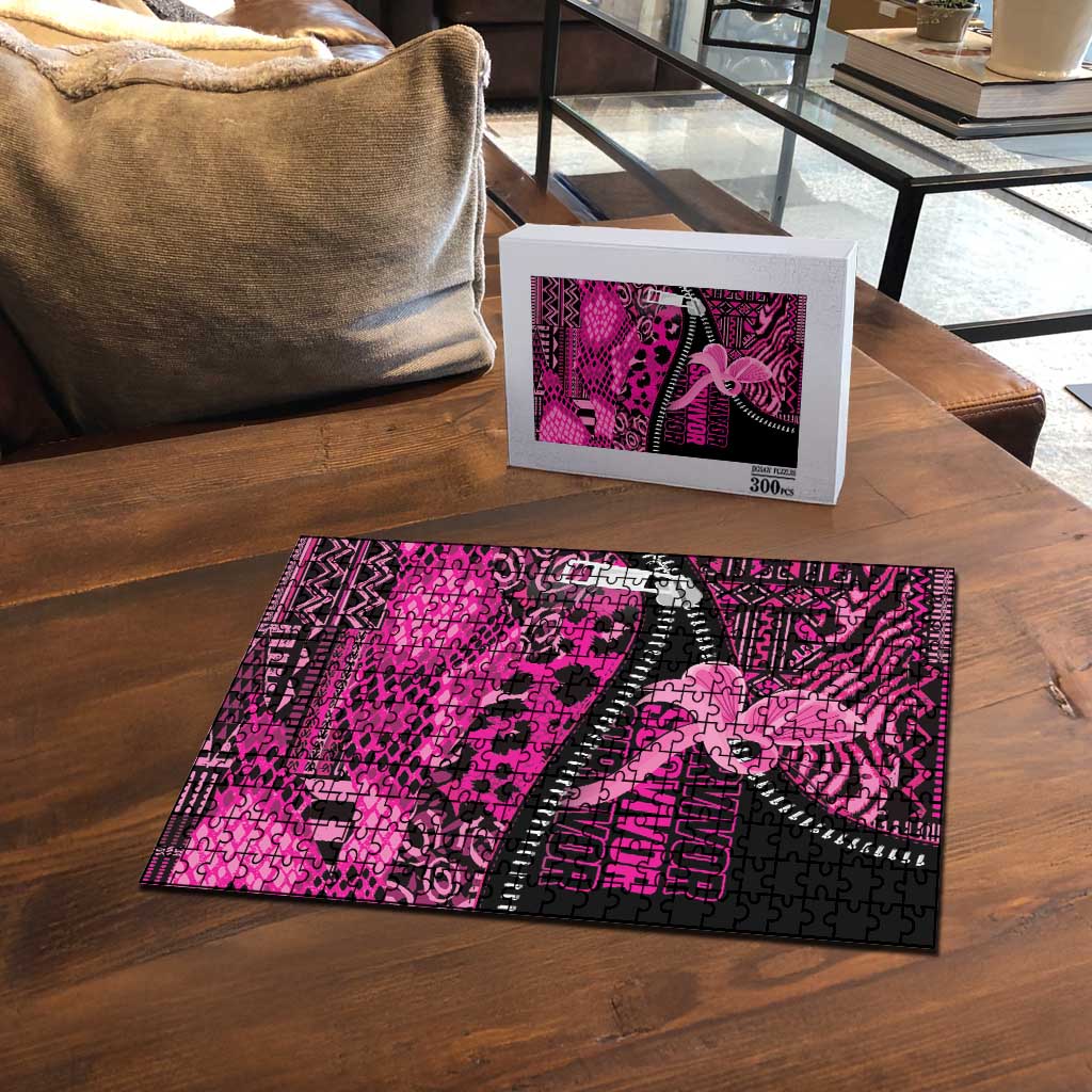 Pink Ribbon Animals Skin African Mixed Puzzle Zipper Stylized - Wonder Print Shop