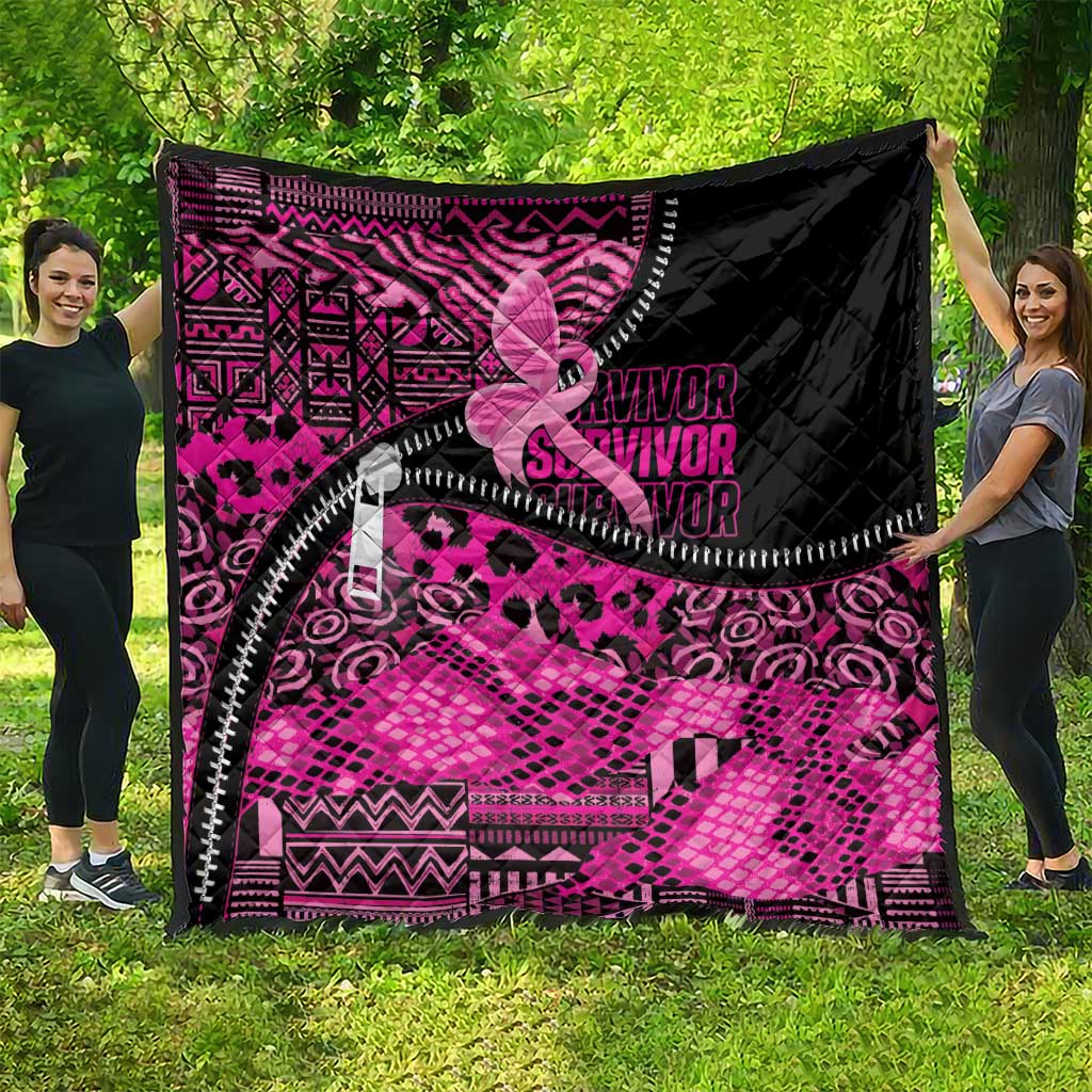 Pink Ribbon Animals Skin African Mixed Quilt Zipper Stylized - Wonder Print Shop