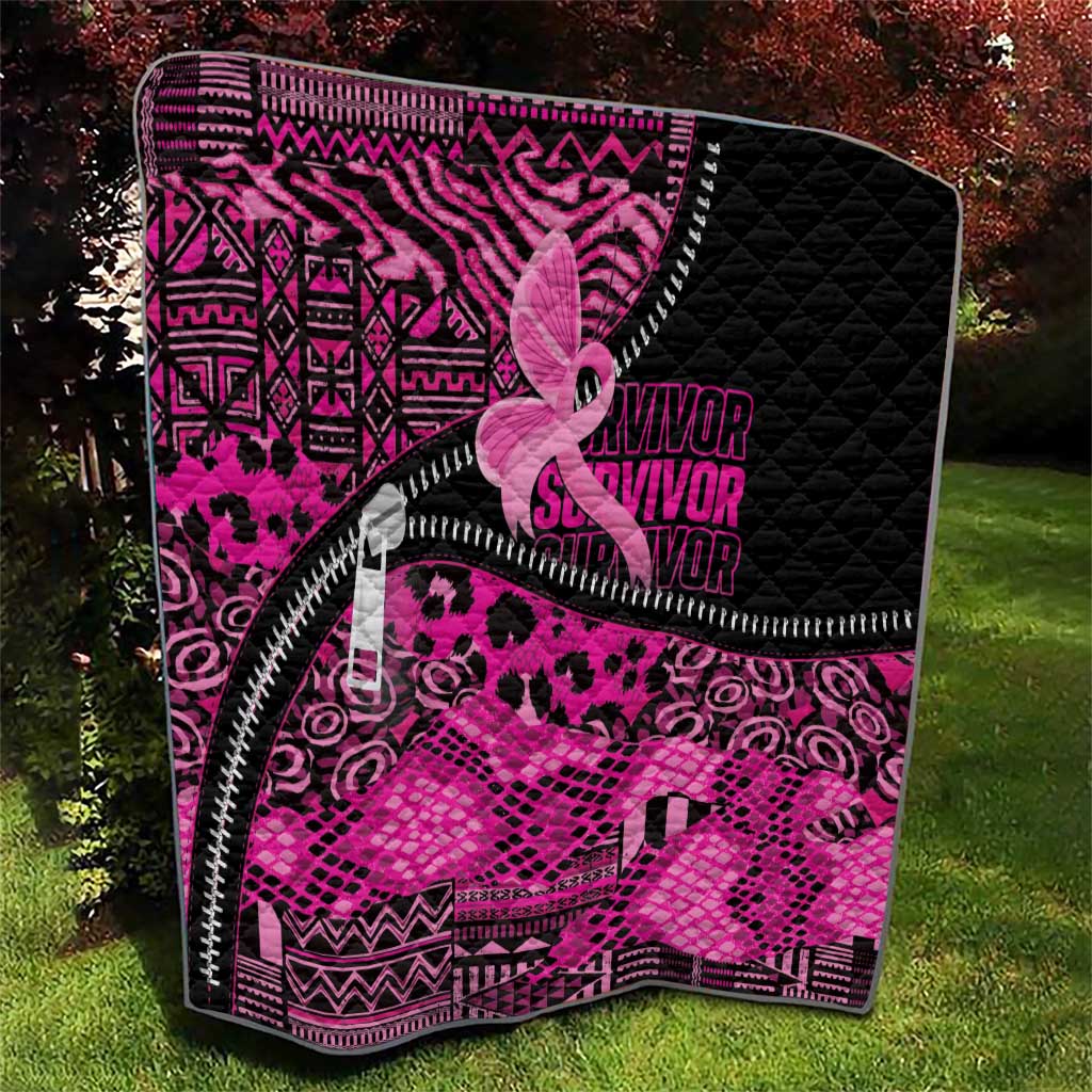 Pink Ribbon Animals Skin African Mixed Quilt Zipper Stylized - Wonder Print Shop