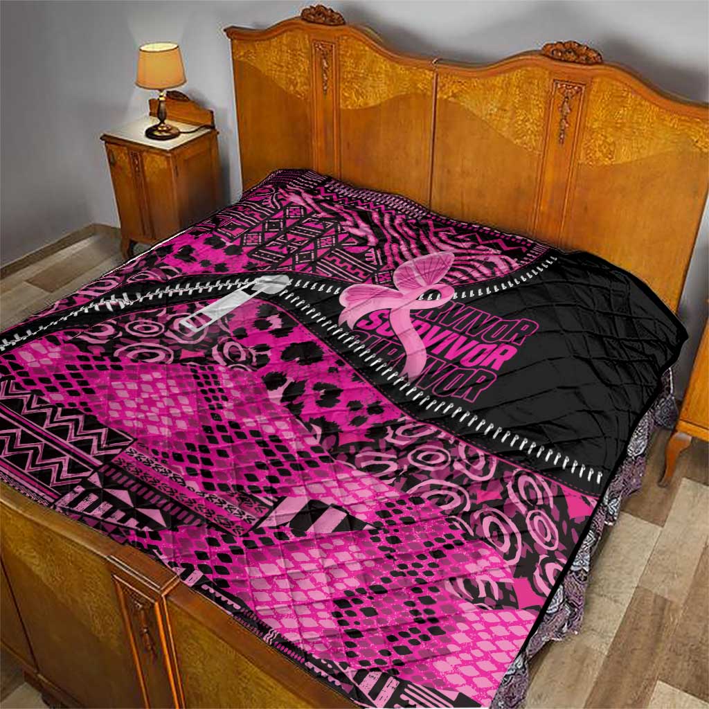 Pink Ribbon Animals Skin African Mixed Quilt Zipper Stylized - Wonder Print Shop