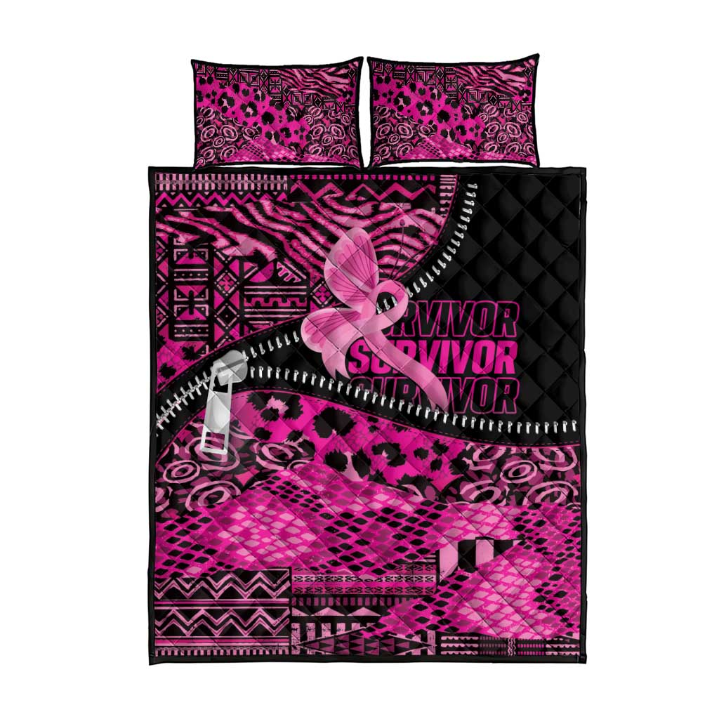 Pink Ribbon Animals Skin African Mixed Quilt Bed Set Zipper Stylized - Wonder Print Shop