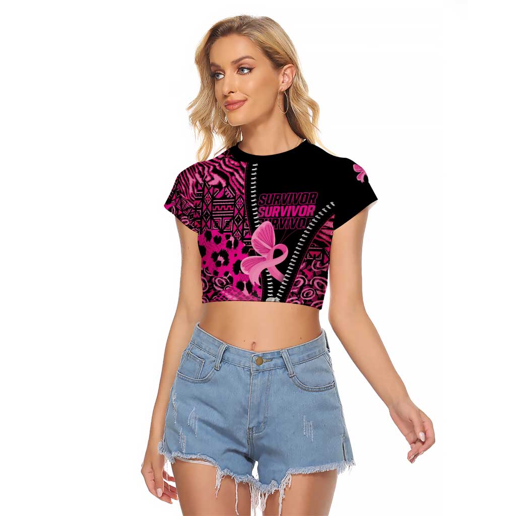 Pink Ribbon Animals Skin African Mixed Raglan Cropped T Shirt Zipper Stylized - Wonder Print Shop