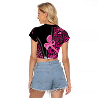Pink Ribbon Animals Skin African Mixed Raglan Cropped T Shirt Zipper Stylized - Wonder Print Shop