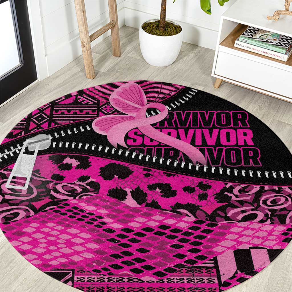 Pink Ribbon Animals Skin African Mixed Round Carpet Zipper Stylized - Wonder Print Shop