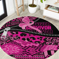 Pink Ribbon Animals Skin African Mixed Round Carpet Zipper Stylized - Wonder Print Shop