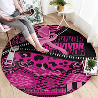 Pink Ribbon Animals Skin African Mixed Round Carpet Zipper Stylized - Wonder Print Shop