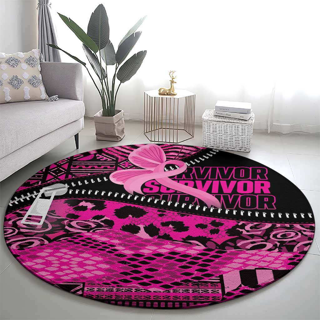 Pink Ribbon Animals Skin African Mixed Round Carpet Zipper Stylized - Wonder Print Shop