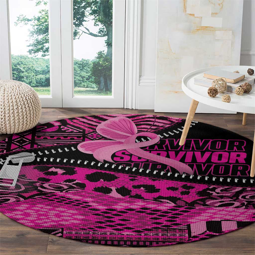 Pink Ribbon Animals Skin African Mixed Round Carpet Zipper Stylized - Wonder Print Shop