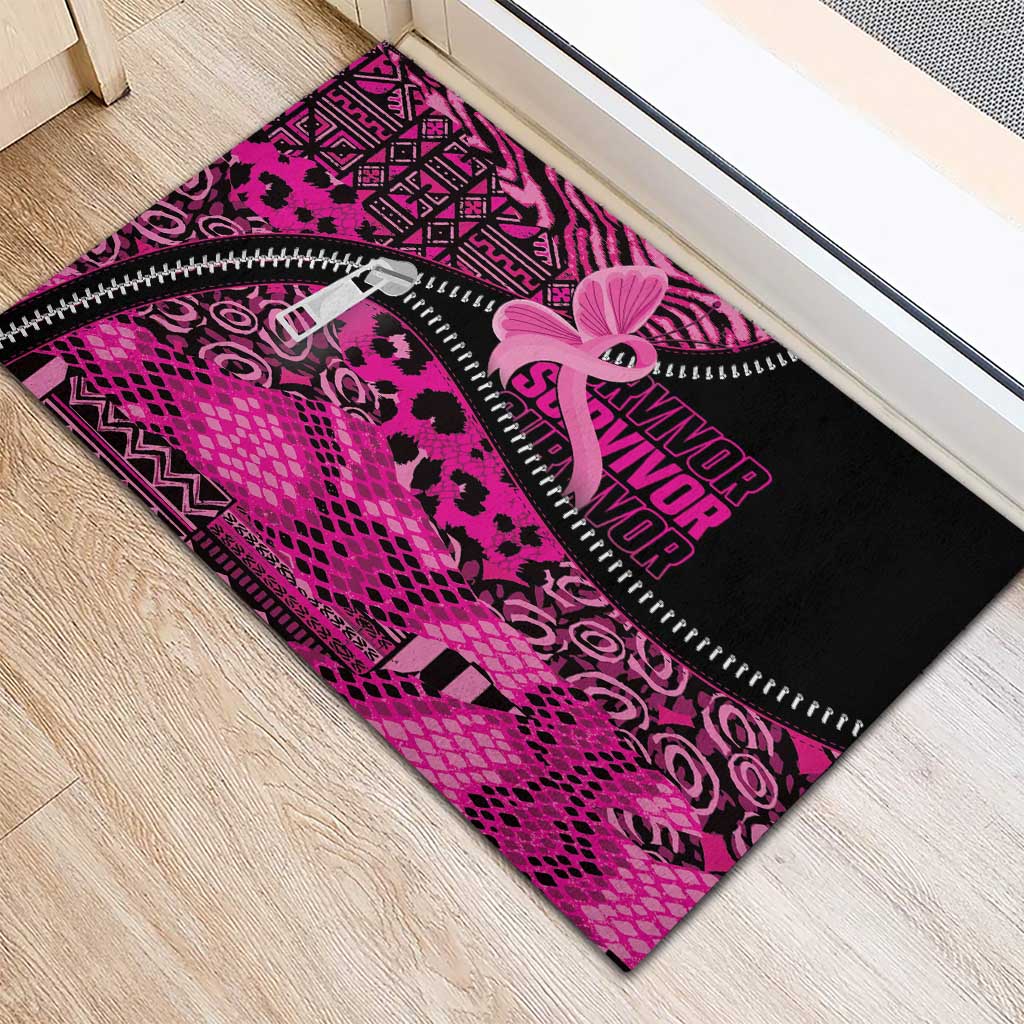 Pink Ribbon Animals Skin African Mixed Rubber Doormat Zipper Stylized - Wonder Print Shop