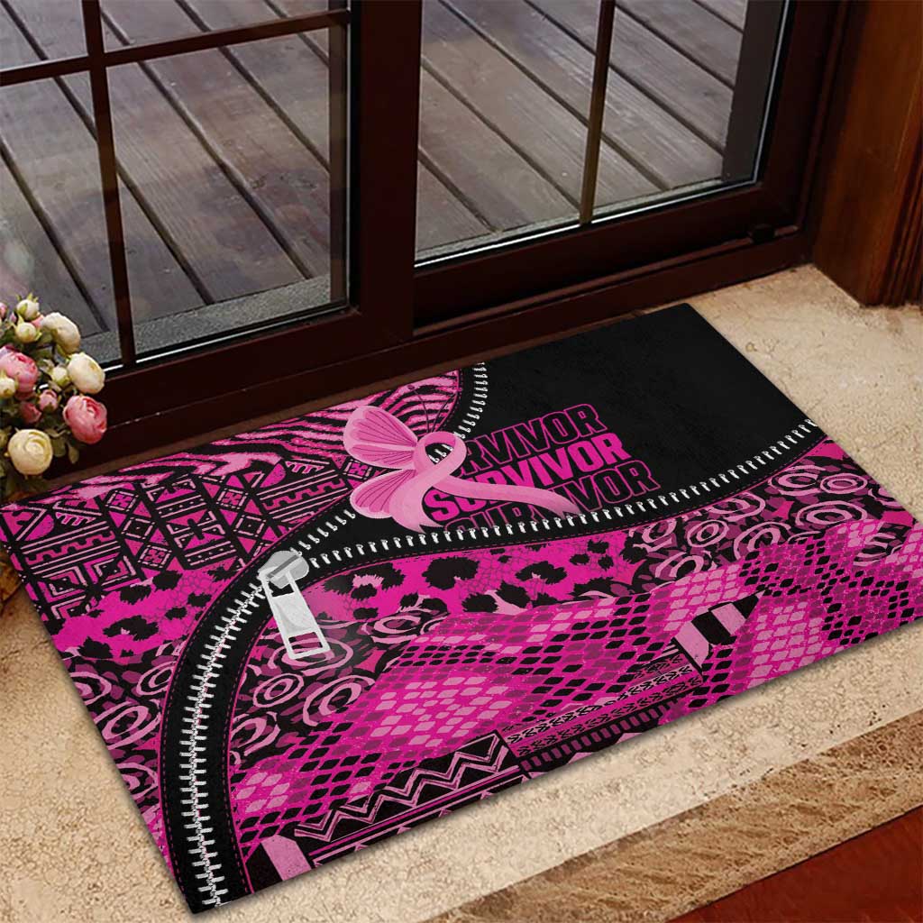 Pink Ribbon Animals Skin African Mixed Rubber Doormat Zipper Stylized - Wonder Print Shop