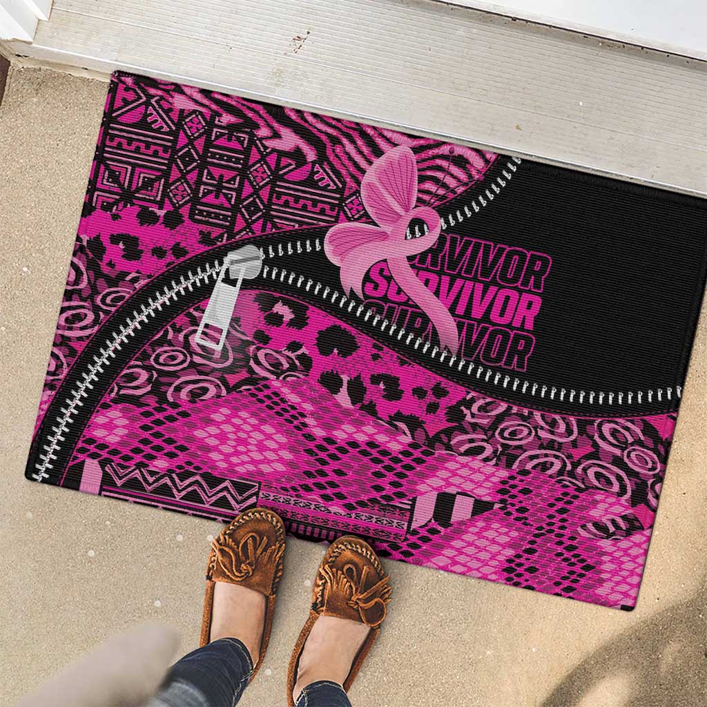 Pink Ribbon Animals Skin African Mixed Rubber Doormat Zipper Stylized - Wonder Print Shop