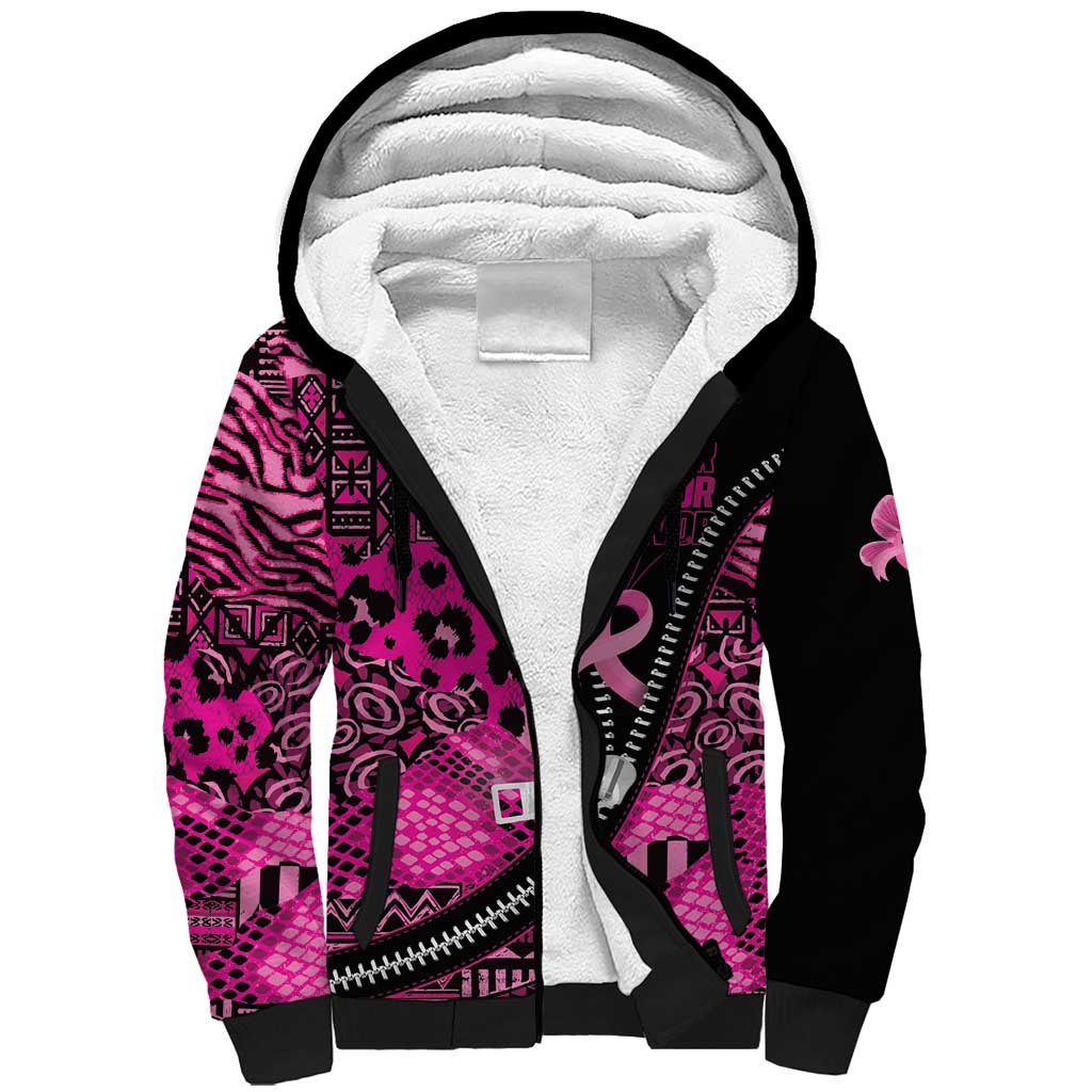 Pink Ribbon Animals Skin African Mixed Sherpa Hoodie Zipper Stylized - Wonder Print Shop