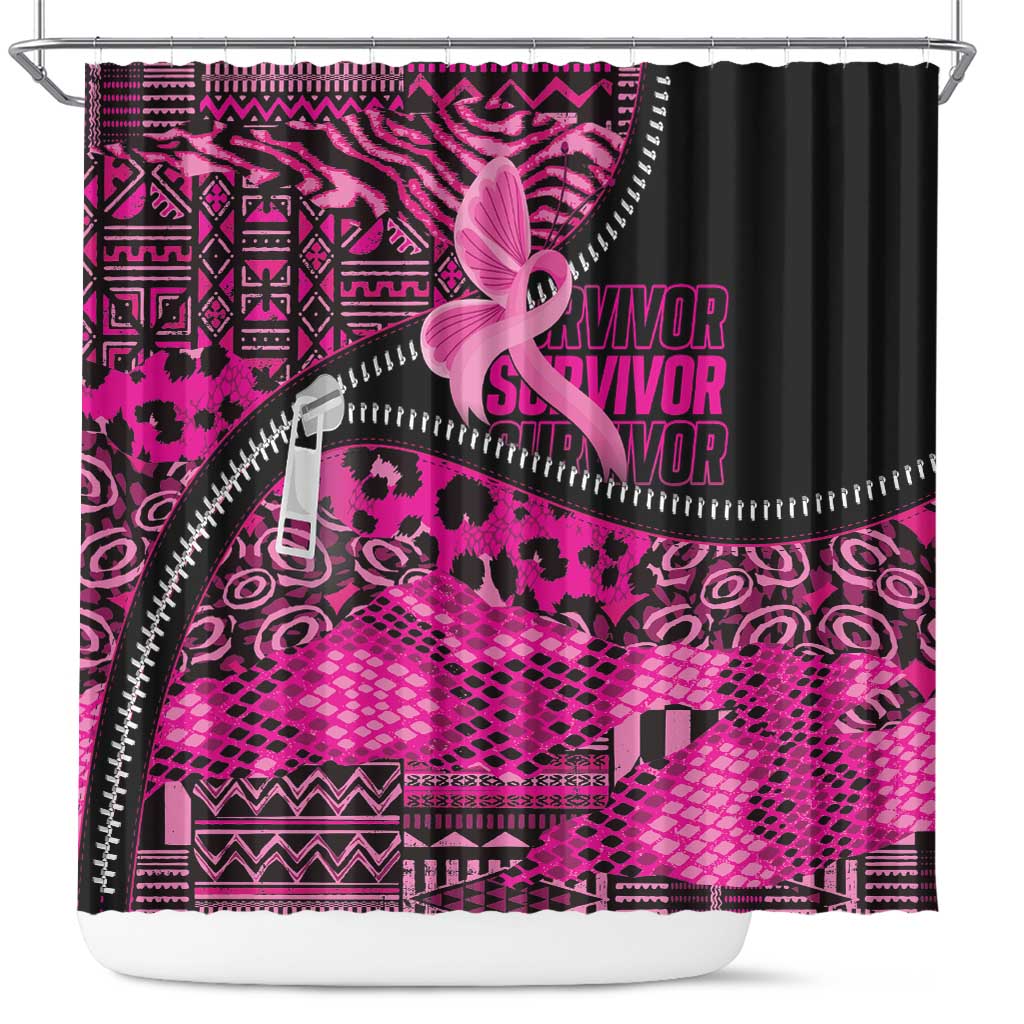 Pink Ribbon Animals Skin African Mixed Shower Curtain Zipper Stylized - Wonder Print Shop
