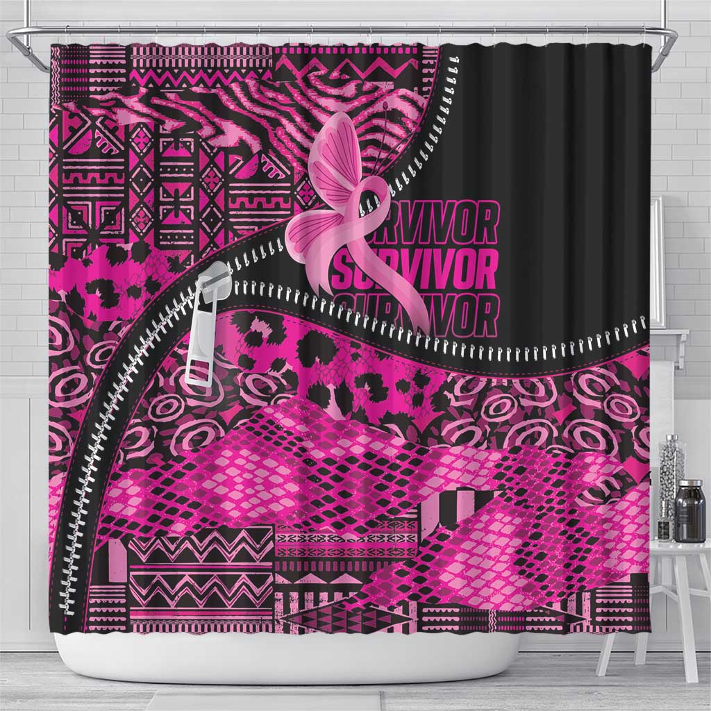 Pink Ribbon Animals Skin African Mixed Shower Curtain Zipper Stylized - Wonder Print Shop