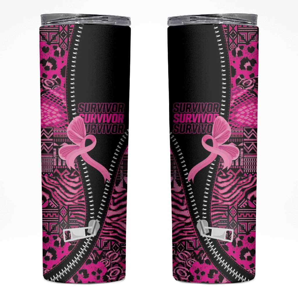 Pink Ribbon Animals Skin African Mixed Skinny Tumbler Zipper Stylized - Wonder Print Shop