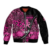 Pink Ribbon Animals Skin African Mixed Sleeve Zip Bomber Jacket Zipper Stylized - Wonder Print Shop