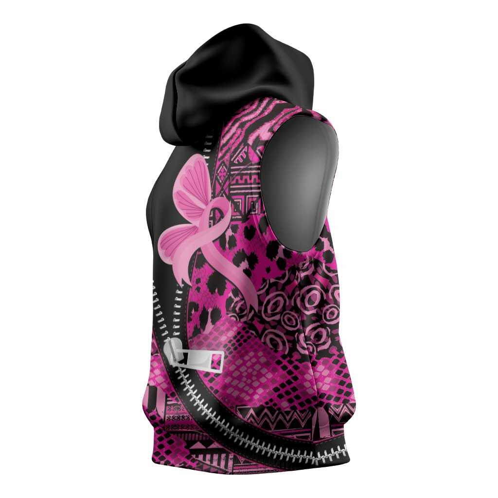 Pink Ribbon Animals Skin African Mixed Sleeveless Hoodie Zipper Stylized - Wonder Print Shop