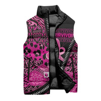 Pink Ribbon Animals Skin African Mixed Sleeveless Puffer Jacket Zipper Stylized - Wonder Print Shop