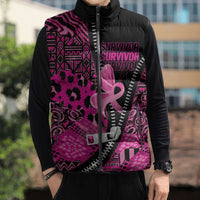 Pink Ribbon Animals Skin African Mixed Sleeveless Puffer Jacket Zipper Stylized - Wonder Print Shop
