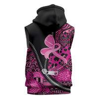 Pink Ribbon Animals Skin African Mixed Sleeveless Zip Hoodie Zipper Stylized - Wonder Print Shop
