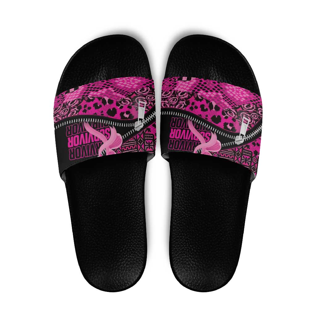 Pink Ribbon Animals Skin African Mixed Slide Sandals Zipper Stylized - Wonder Print Shop