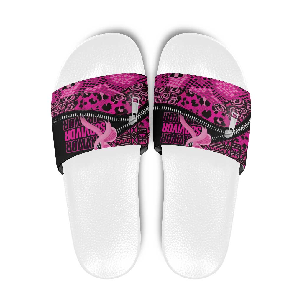 Pink Ribbon Animals Skin African Mixed Slide Sandals Zipper Stylized - Wonder Print Shop