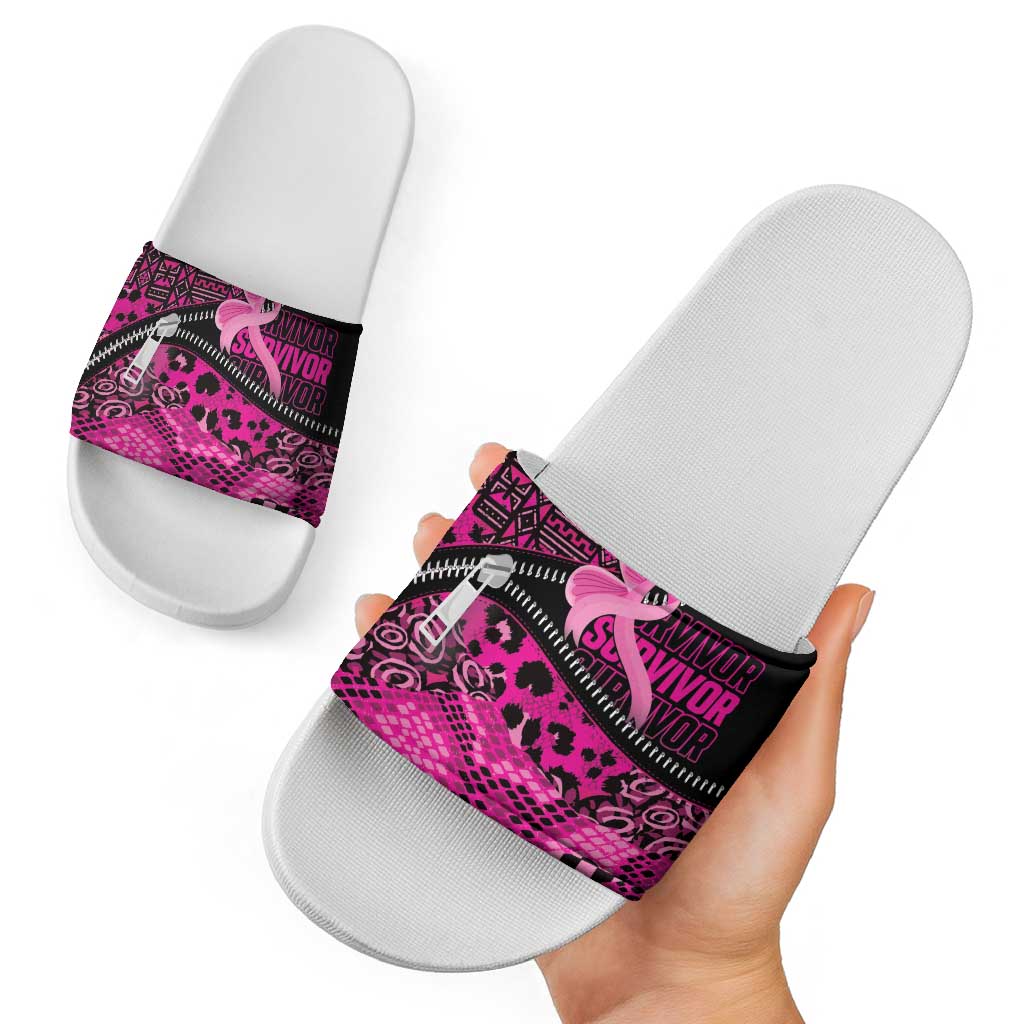 Pink Ribbon Animals Skin African Mixed Slide Sandals Zipper Stylized - Wonder Print Shop