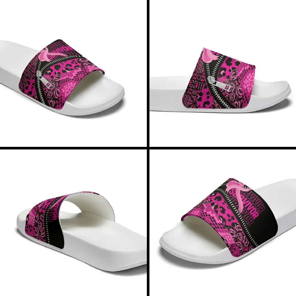 Pink Ribbon Animals Skin African Mixed Slide Sandals Zipper Stylized - Wonder Print Shop
