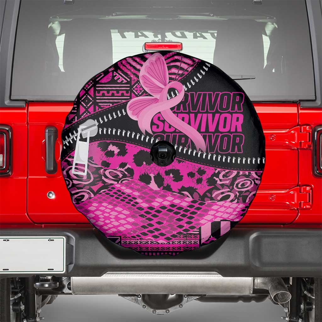 Pink Ribbon Animals Skin African Mixed Spare Tire Cover Zipper Stylized - Wonder Print Shop
