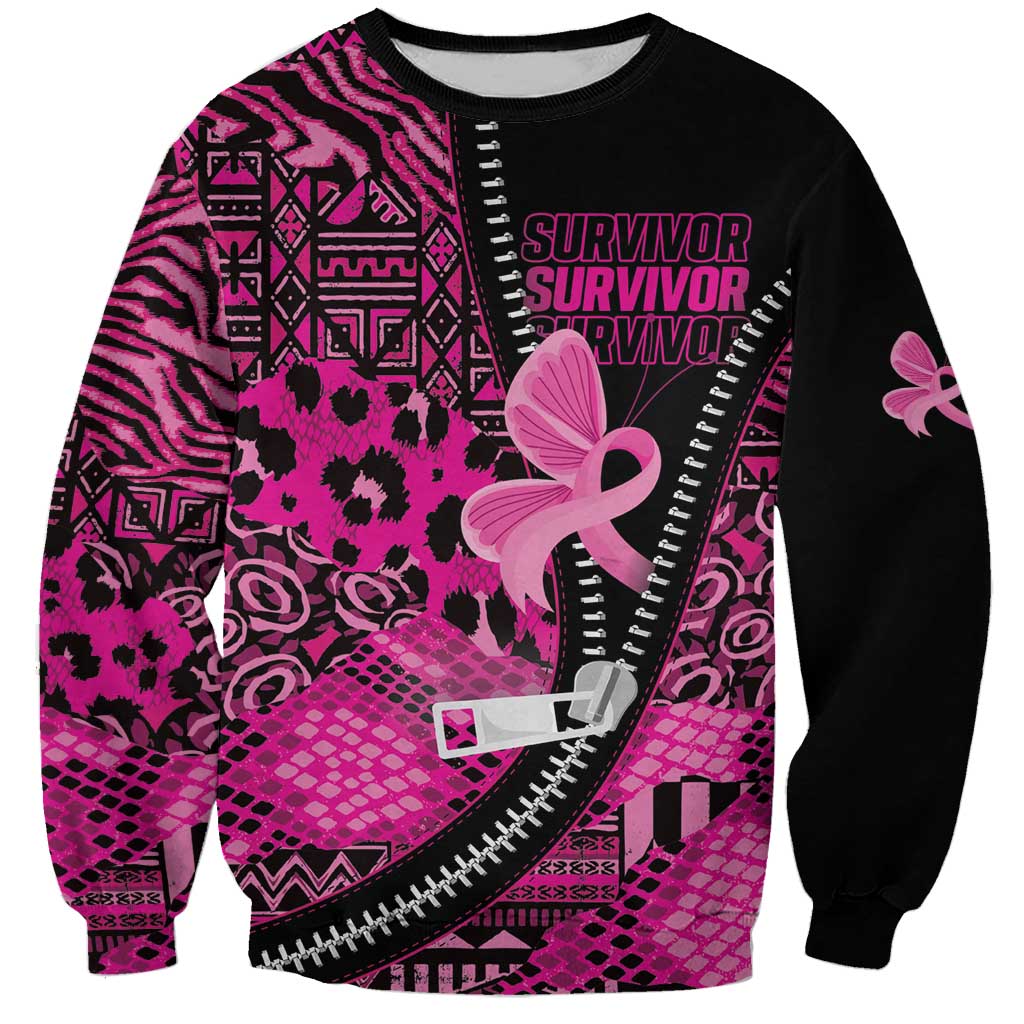 Pink Ribbon Animals Skin African Mixed Sweatshirt Zipper Stylized - Wonder Print Shop