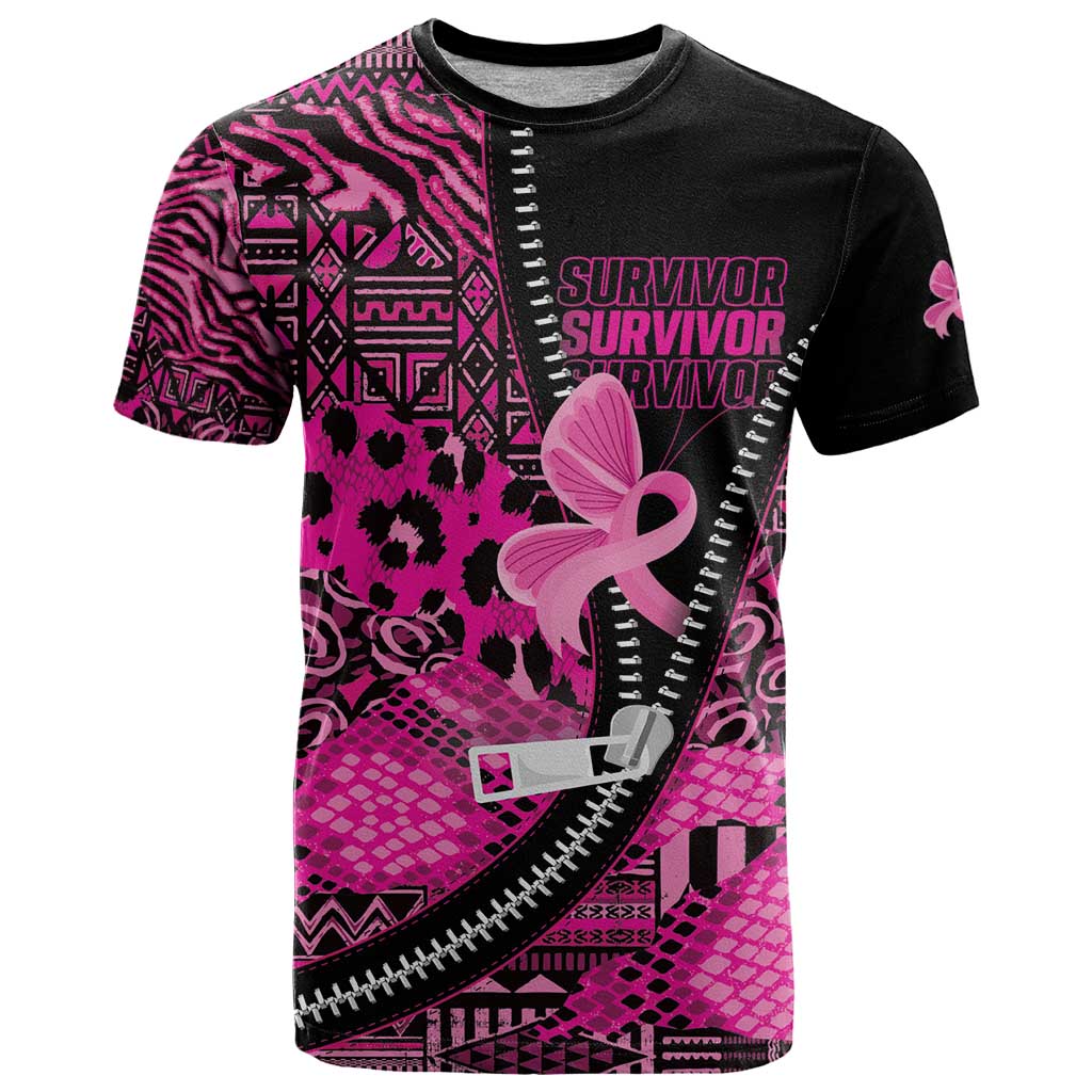 Pink Ribbon Animals Skin African Mixed T Shirt Zipper Stylized - Wonder Print Shop