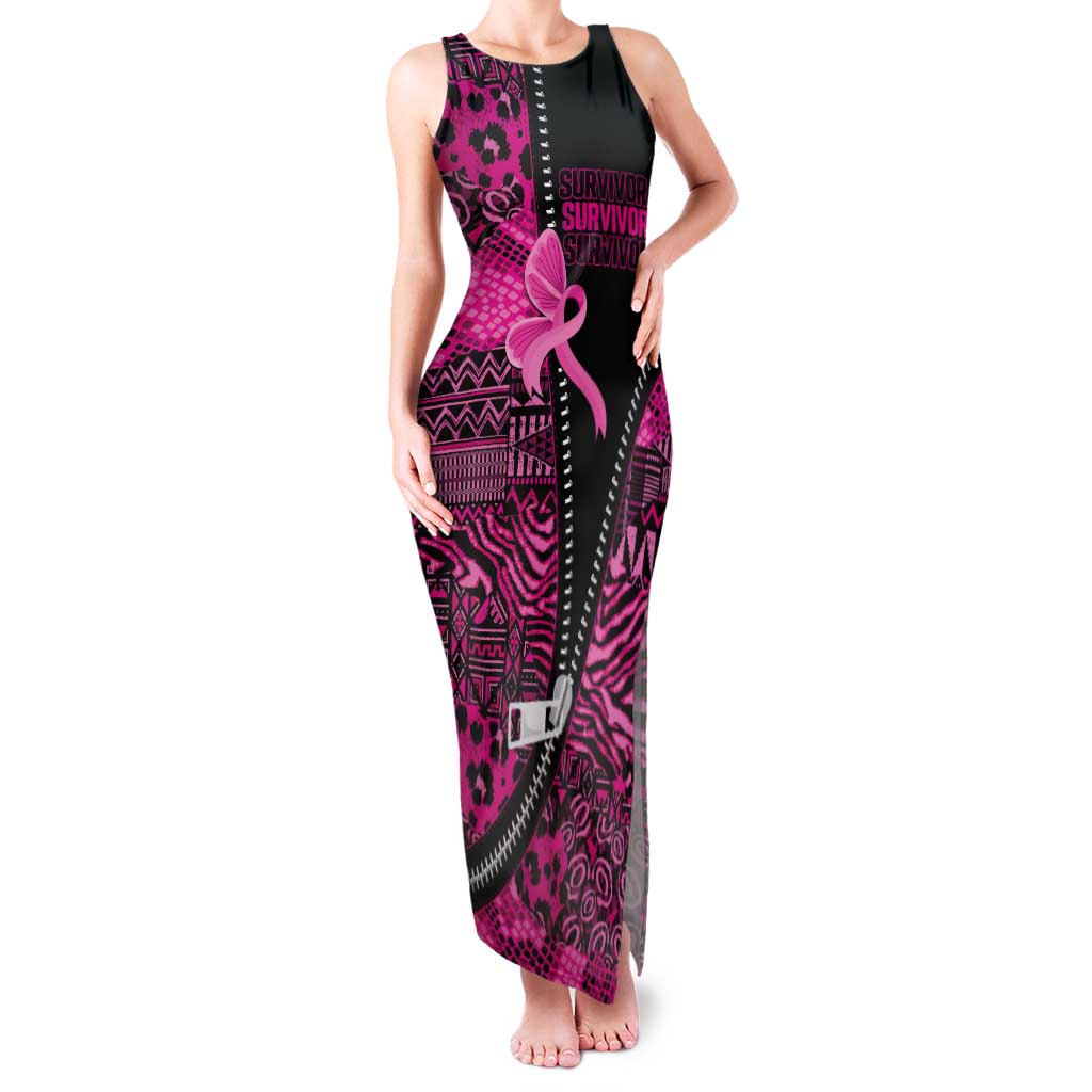 Pink Ribbon Animals Skin African Mixed Tank Maxi Dress Zipper Stylized - Wonder Print Shop