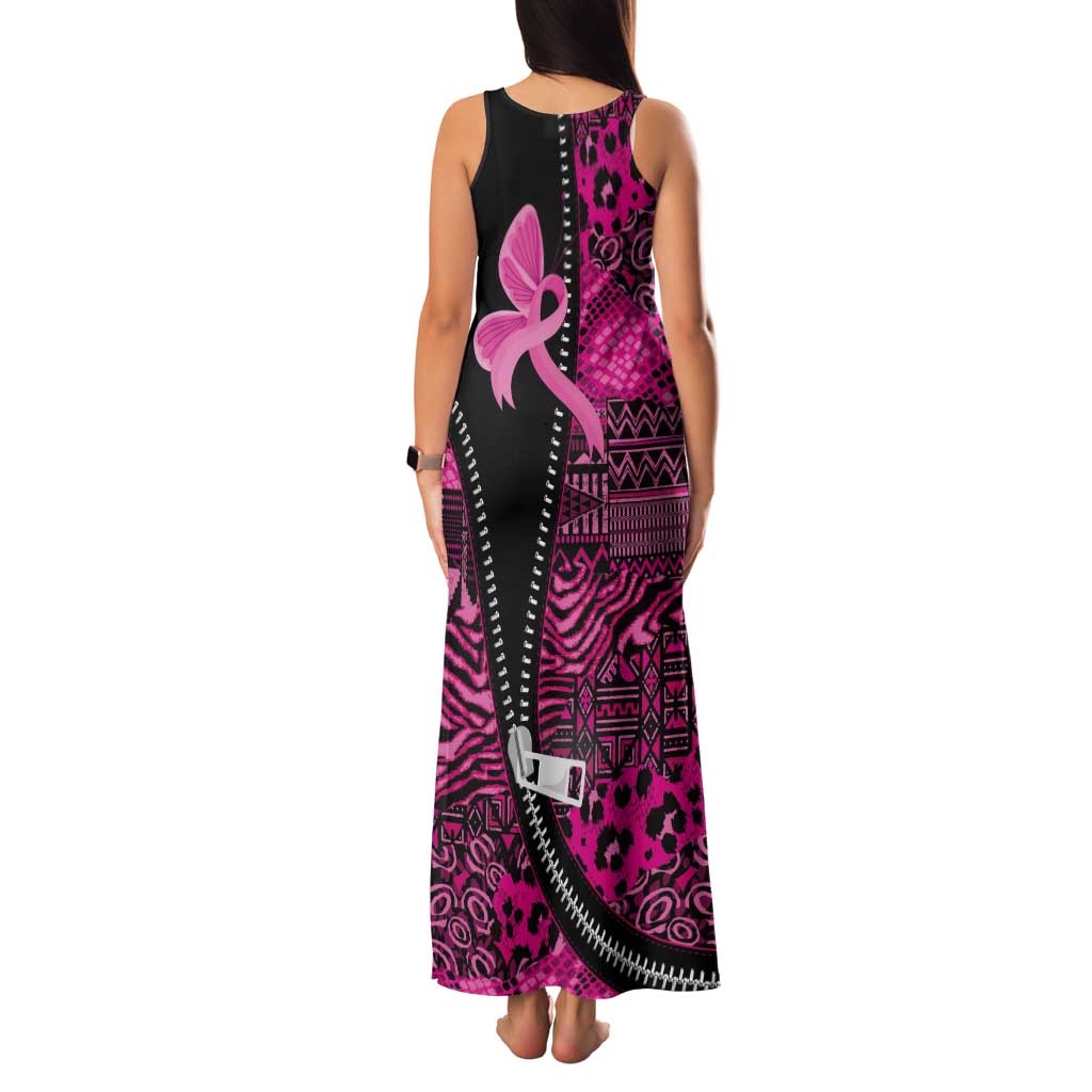 Pink Ribbon Animals Skin African Mixed Tank Maxi Dress Zipper Stylized - Wonder Print Shop