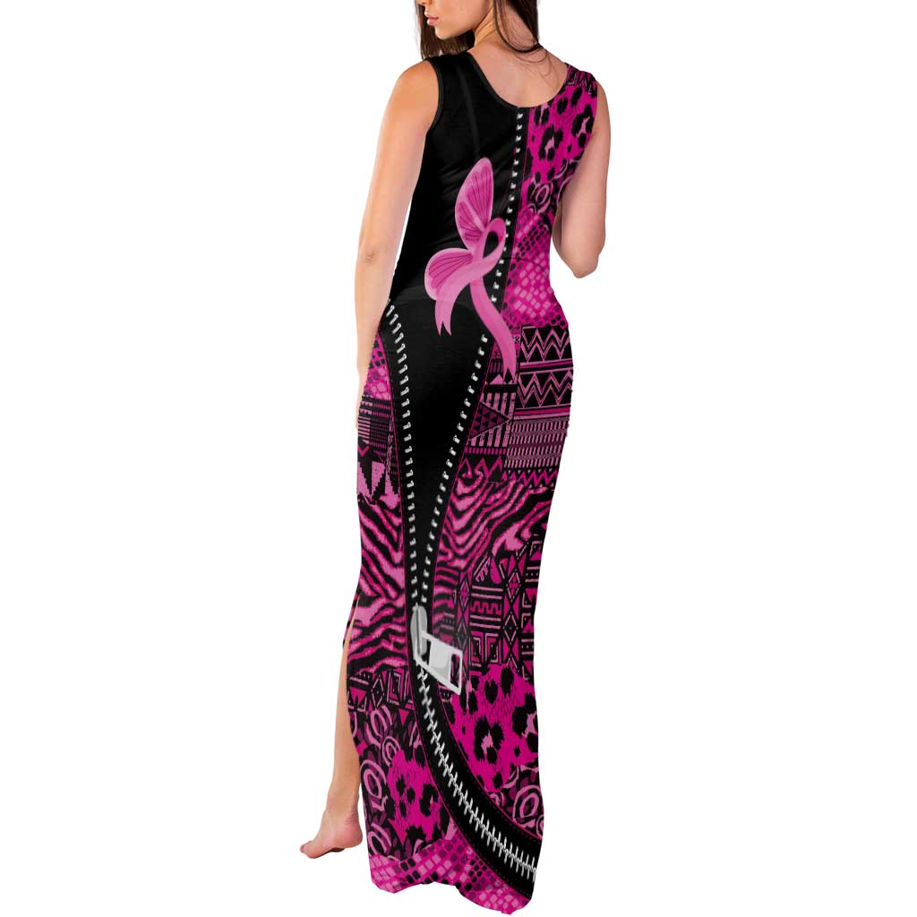 Pink Ribbon Animals Skin African Mixed Tank Maxi Dress Zipper Stylized - Wonder Print Shop