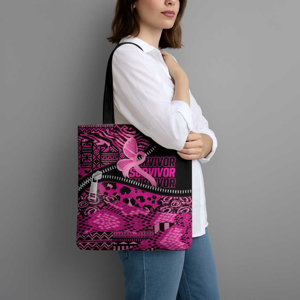 Pink Ribbon Animals Skin African Mixed Tote Bag Zipper Stylized - Wonder Print Shop