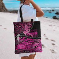 Pink Ribbon Animals Skin African Mixed Tote Bag Zipper Stylized - Wonder Print Shop
