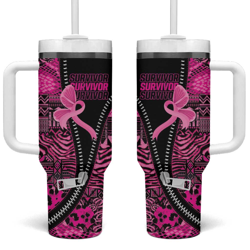 Pink Ribbon Animals Skin African Mixed Tumbler With Handle Zipper Stylized - Wonder Print Shop