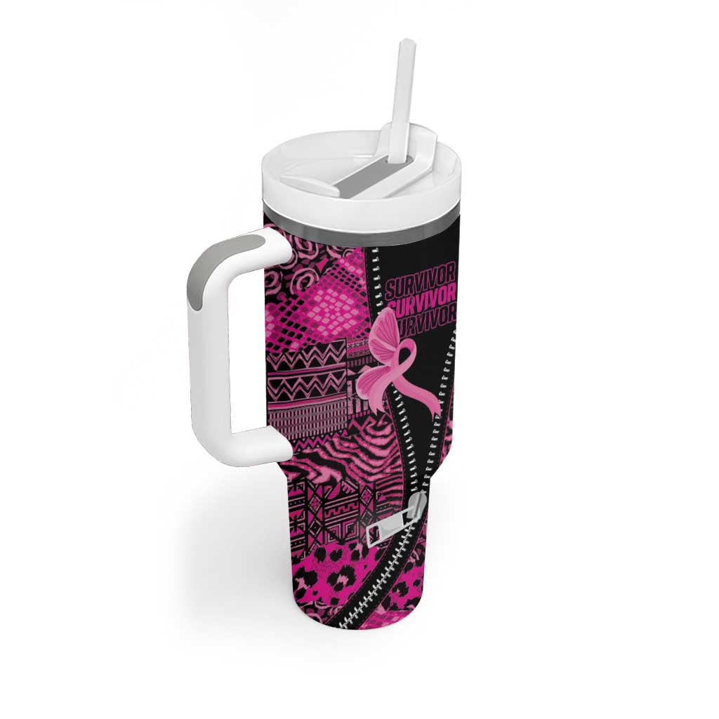 Pink Ribbon Animals Skin African Mixed Tumbler With Handle Zipper Stylized - Wonder Print Shop