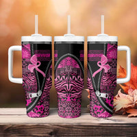 Pink Ribbon Animals Skin African Mixed Tumbler With Handle Zipper Stylized - Wonder Print Shop