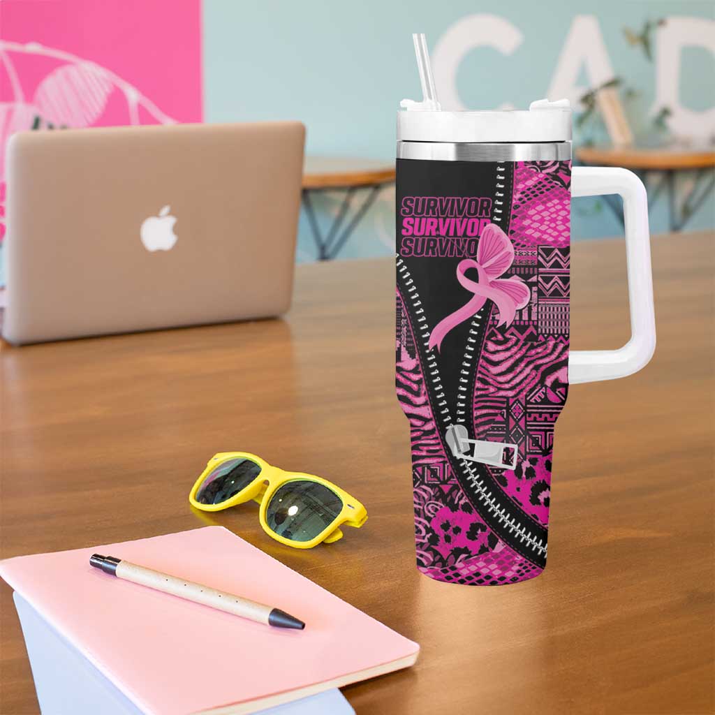 Pink Ribbon Animals Skin African Mixed Tumbler With Handle Zipper Stylized - Wonder Print Shop