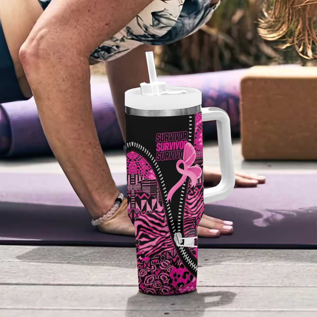 Pink Ribbon Animals Skin African Mixed Tumbler With Handle Zipper Stylized - Wonder Print Shop